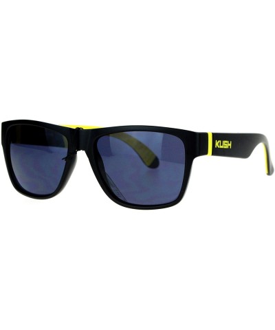 KUSH Sunglasses Matte Black Classic Square Frame Unisex Fashion - Black Yellow - C6188YR2Q30 $5.41 Square