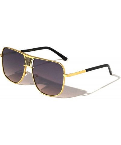 Square Flat Top Bridge Shield Aviator Sunglasses - Smoke Yellow - C0197L6TID9 $11.64 Shield