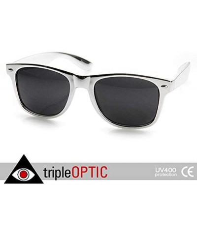 Shiny Chrome Color Foil Reflective Coat Horn Rimmed Style Sunglasses (Silver) - C611CJTTWSN $6.93 Wayfarer
