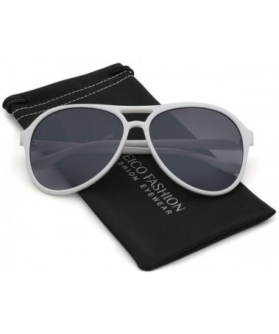 Retro Vintage Unisex Fashion Aviator Sunglasses - White - Gradient Smoke - CM11P3RD4H3 $6.97 Aviator