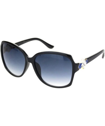 Womens Square Art Deco Rhinestone Jewel Butterfly Plastic Sunglasses - Black Blue Smoke - C718OQUOI5R $11.17 Square
