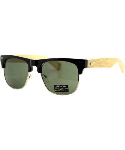 Real Bamboo Temple Sunglasses Square Designer Top Fashion Shades - Black (Dark Green) - CW187LG8YML $6.44 Square