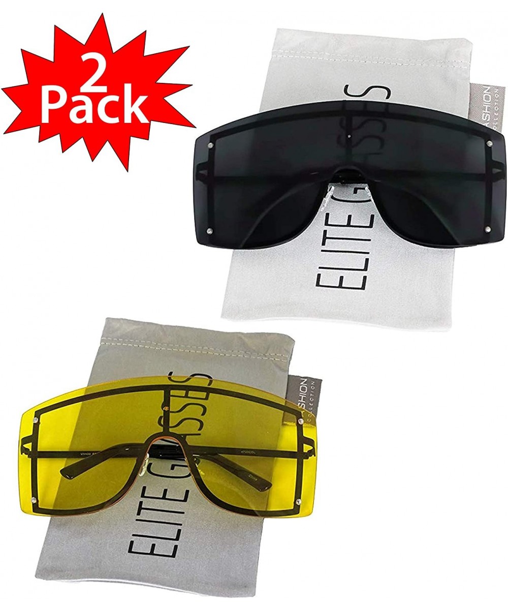 OVERSIZED VINTAGE RETRO Huge Big MASK SHIELD Half Face Owen Style SUNGLASSES - Black and Yellow - CD18ILCINYU $16.45 Oversized