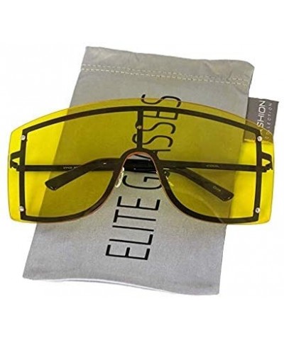 OVERSIZED VINTAGE RETRO Huge Big MASK SHIELD Half Face Owen Style SUNGLASSES - Black and Yellow - CD18ILCINYU $16.45 Oversized