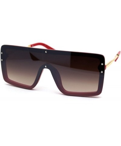 Womens Futuristic Oversize Rectangular Shield Robotic Sunglasses - Red Brown - CF18XH55OLR $6.80 Shield