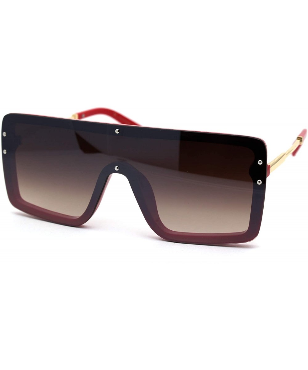 Womens Futuristic Oversize Rectangular Shield Robotic Sunglasses - Red Brown - CF18XH55OLR $6.80 Shield