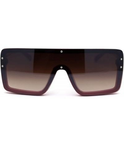 Womens Futuristic Oversize Rectangular Shield Robotic Sunglasses - Red Brown - CF18XH55OLR $6.80 Shield