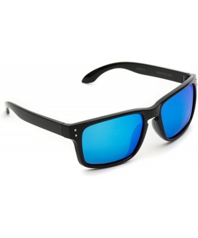 Premium Polarized Mirror Lens Classic Square Style Sunglasses - Black Frame/ Blue Mirrored Lens - CT124WB1MGP $11.92 Rimless