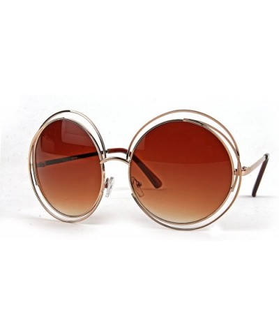 Women's Oversized Round Double Wire Ring Metal Frame Sunglasses P2188 - Gold-gradientbrown Lens - CK126OEFSUT $15.47 Round