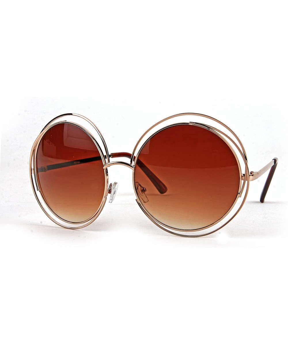 Women's Oversized Round Double Wire Ring Metal Frame Sunglasses P2188 - Gold-gradientbrown Lens - CK126OEFSUT $15.47 Round