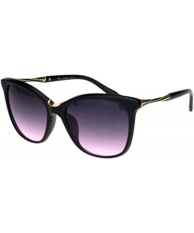 Womens Large Cat Eye Designer Plastic Fashion Luxury Sunglasses - Black Pink Smoke - CY18K0QD8CE $8.31 Cat Eye