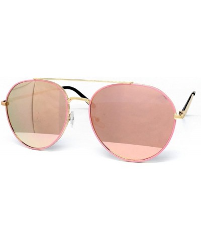 P7151-1 Premium Metal Frame Mirrored Retro fashion Oval Aviator Vintage Sunglasses - Pink/ Rose Gold - C218QG2DUH0 $10.75 Oval
