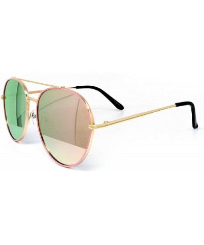 P7151-1 Premium Metal Frame Mirrored Retro fashion Oval Aviator Vintage Sunglasses - Pink/ Rose Gold - C218QG2DUH0 $10.75 Oval