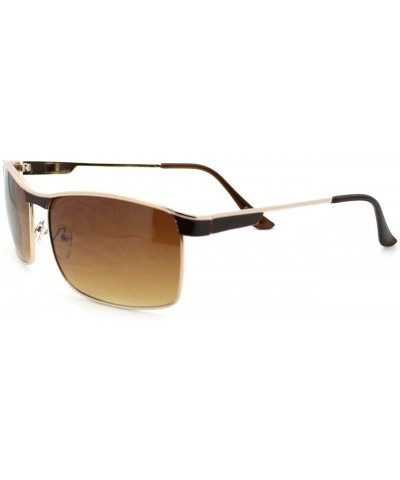 Mens Fashion Sunglasses Designer Rectangular Metal Frame - Brown - C811S7P8SXN $7.37 Square