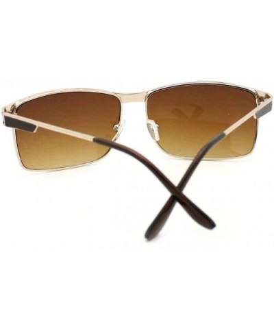 Mens Fashion Sunglasses Designer Rectangular Metal Frame - Brown - C811S7P8SXN $7.37 Square