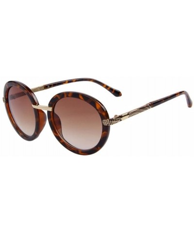 Women Fashion UV400 Round Sunglasses Alloy Legs Gradient Lens Glass Eyewear - Leopard - C917Z6ZZUSW $7.07 Rimless