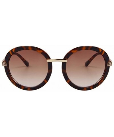 Women Fashion UV400 Round Sunglasses Alloy Legs Gradient Lens Glass Eyewear - Leopard - C917Z6ZZUSW $7.07 Rimless