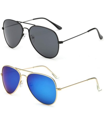 Aviator Sunglasses for Mens Womens Mirrored Sun Glasses Shades with Uv400 - Black Grey + Gold Blue - C718LDXC7GT $10.41 Aviator