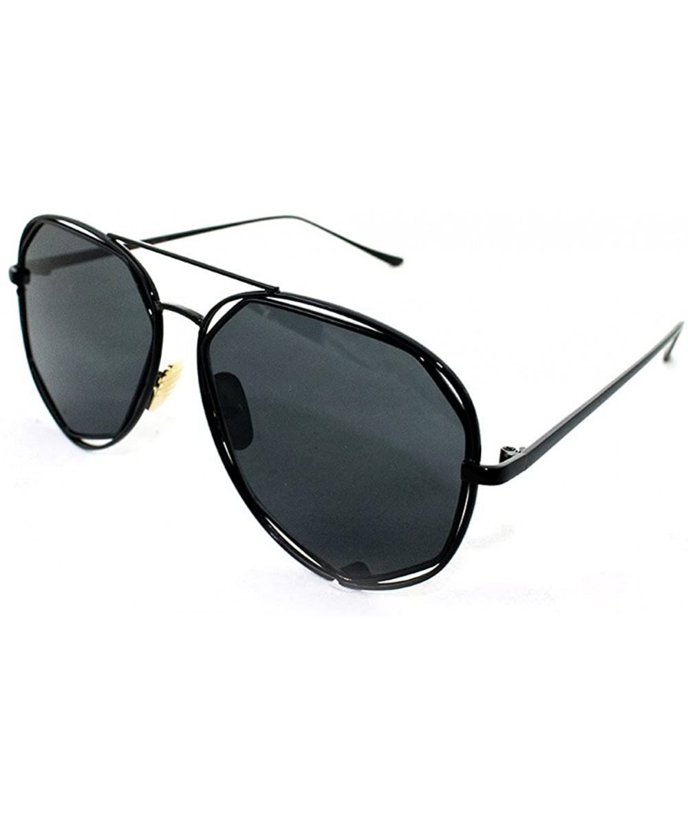 "Raven" Geometric Ultra Premium Brushed Aluminum Flash Sunglasses - Black/Smoke - CW12K7STYBR $5.37 Rectangular