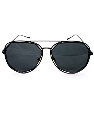 "Raven" Geometric Ultra Premium Brushed Aluminum Flash Sunglasses - Black/Smoke - CW12K7STYBR $5.37 Rectangular