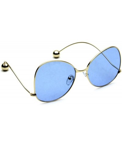 Women's Sunglasses Thin Curved Gold Metal Arms Ball Accents Color Flat Lens Butterfly Shape - Blue - C018G3MR5AT $7.00 Butterfly