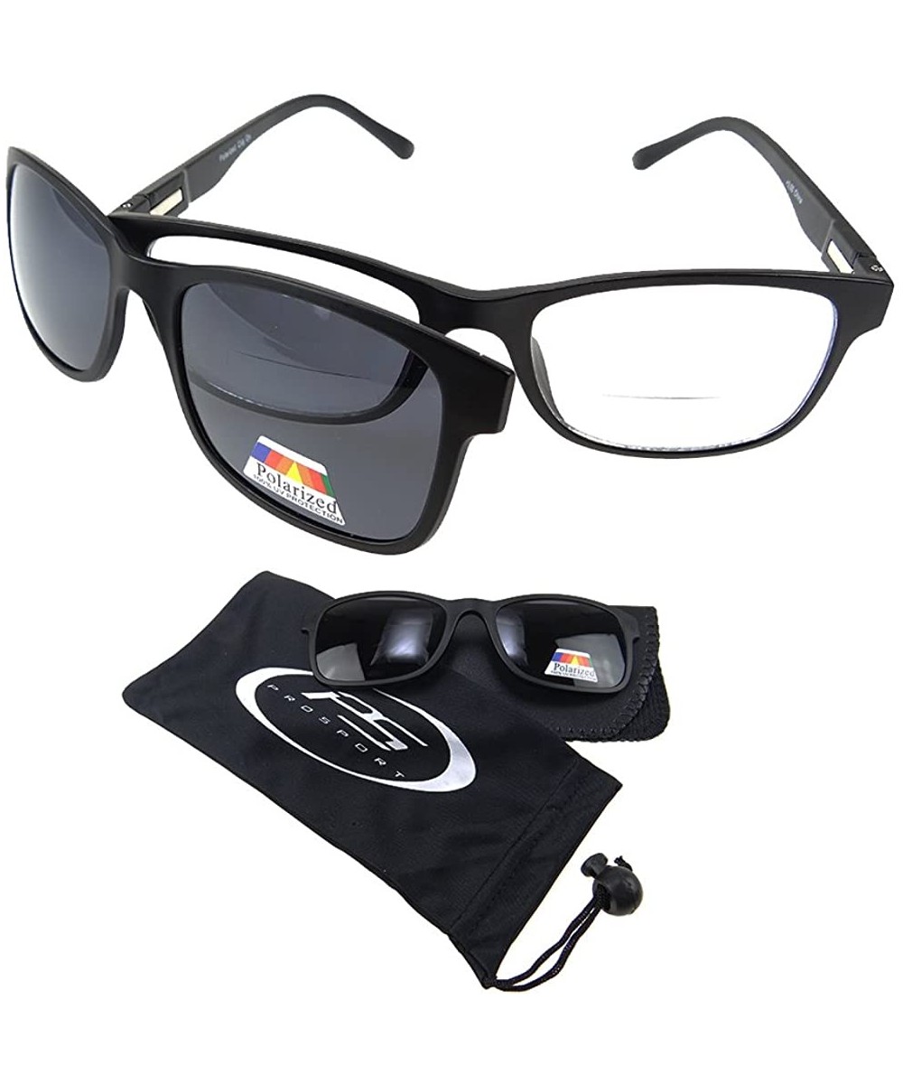 Polarized Bifocal Readers. Bifocal Glasses & Easy Magnetic Polarized Clip-On - Black - CN12O0IQSV1 $13.90 Square