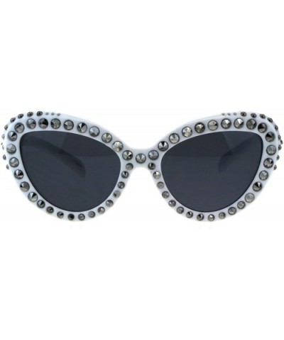 Spike Studs Sunglasses Womens Punk Fashion Oversized Frame UV 400 - White (Black) - C118EW7NZ97 $9.33 Oversized