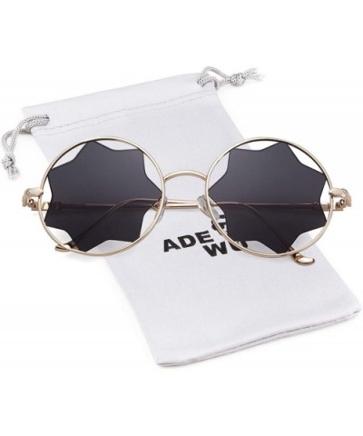 Round Sunglasses Trendy Unisex Glasses Star Mirrored Lens Circle Sunglasses - Gold Frame Full Grey Lens - CF188WL702O $7.63 C...