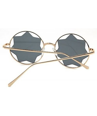 Round Sunglasses Trendy Unisex Glasses Star Mirrored Lens Circle Sunglasses - Gold Frame Full Grey Lens - CF188WL702O $7.63 C...