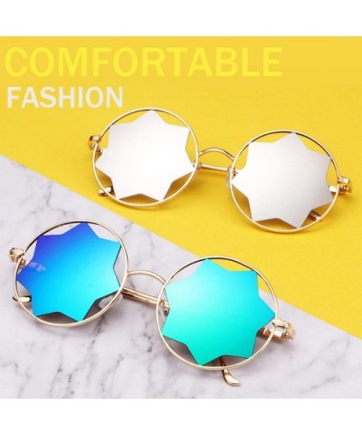 Round Sunglasses Trendy Unisex Glasses Star Mirrored Lens Circle Sunglasses - Gold Frame Full Grey Lens - CF188WL702O $7.63 C...