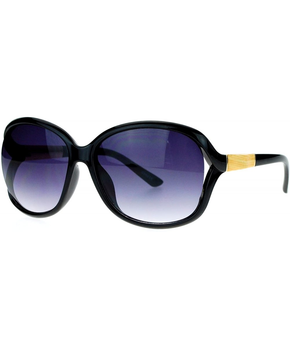 Womens Luxury Wood Grain Trim Thick Plastic Butterfly Sunglasses - Black Yellow - CG121PFUYQF $6.18 Butterfly