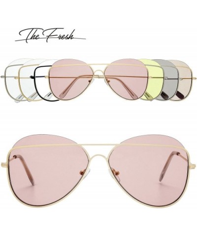Metal Crossbar Fashion Color Tinted Flat Lens Stylish Sunglasses with Gift Box - 1-gold - CS18695H3T6 $10.54 Semi-rimless