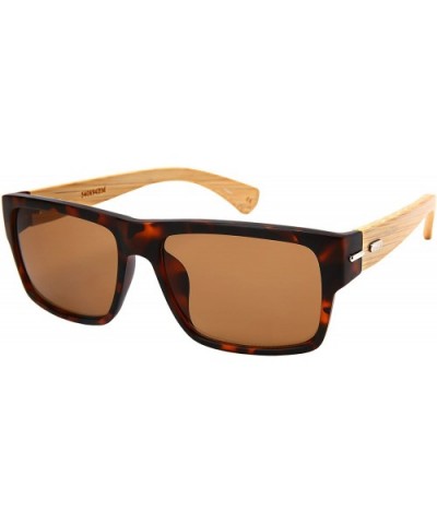 Retro Square Wooden Bamboo Sunglasses 540894BM-SD - Set3 Matte Tortoise/Brown Lens+case - CL18ERSILAS $10.76 Square