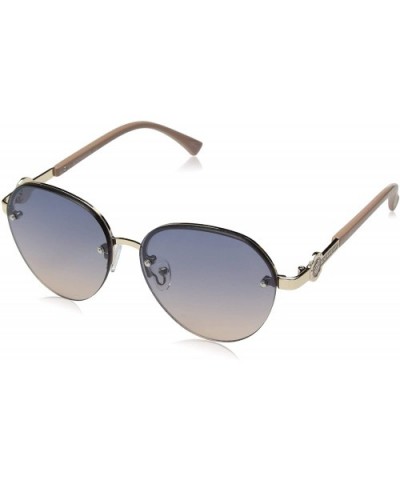Women's R3289 Semi-Rimless Round Metal Sunglasses with Enamel Arms - Embossed Logo & 100% UV Protection - 60 mm - CR18O300HL4...