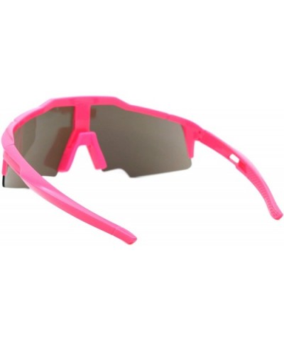 Shield Wrap Around Goggle Sunglasses Oversized Half Rim Mirror Lens UV 400 - Pink (Blue Purple Mirror) - CQ196GWMEQW $9.36 Sh...