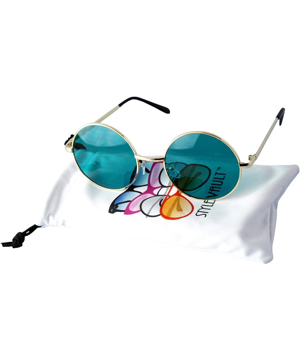 V105-VP 2" Lens Round Metal Sunglasses - 005 Gold-p Green - CG18OE6S0U8 $5.11 Round