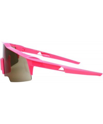 Shield Wrap Around Goggle Sunglasses Oversized Half Rim Mirror Lens UV 400 - Pink (Blue Purple Mirror) - CQ196GWMEQW $9.36 Sh...