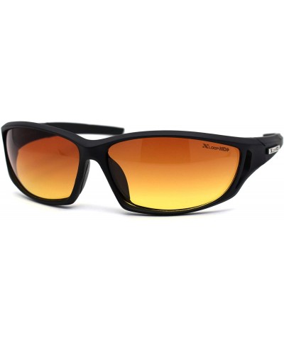 HD+ Amber Lens Oval Warp Plastic Sport Sunglasses - Matte Black - CZ195ZZOU4Y $10.92 Oval