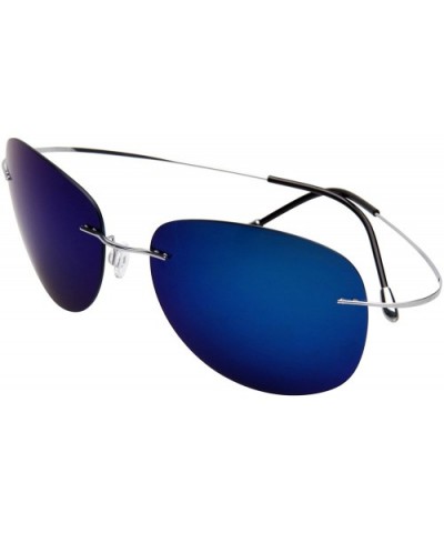 Designer Classic Titanium Men Women Polarized Aviator Sunglasses LSP8016T - Silver Leg Blue Lenses - CF12N0BJ3MR $15.23 Aviator