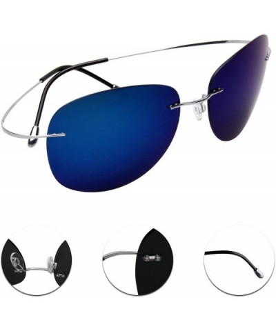 Designer Classic Titanium Men Women Polarized Aviator Sunglasses LSP8016T - Silver Leg Blue Lenses - CF12N0BJ3MR $15.23 Aviator