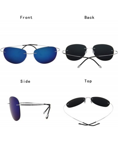 Designer Classic Titanium Men Women Polarized Aviator Sunglasses LSP8016T - Silver Leg Blue Lenses - CF12N0BJ3MR $15.23 Aviator