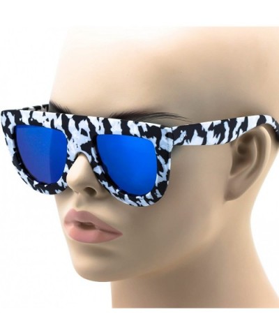 Flat Top TEARDROP Women Sunglasses Aviator Style Square Shades - Zebra / Blue Mirrored - CE17YXCY9OX $7.72 Aviator