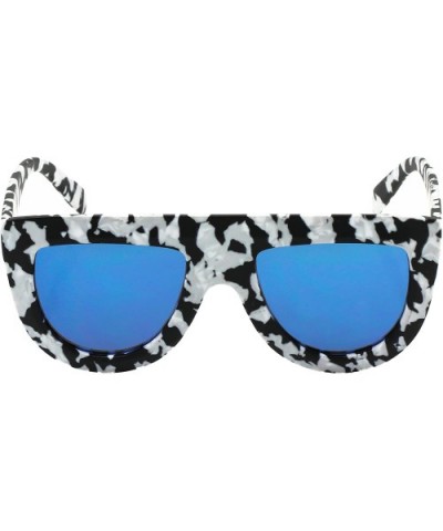 Flat Top TEARDROP Women Sunglasses Aviator Style Square Shades - Zebra / Blue Mirrored - CE17YXCY9OX $7.72 Aviator