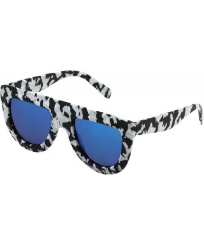 Flat Top TEARDROP Women Sunglasses Aviator Style Square Shades - Zebra / Blue Mirrored - CE17YXCY9OX $7.72 Aviator