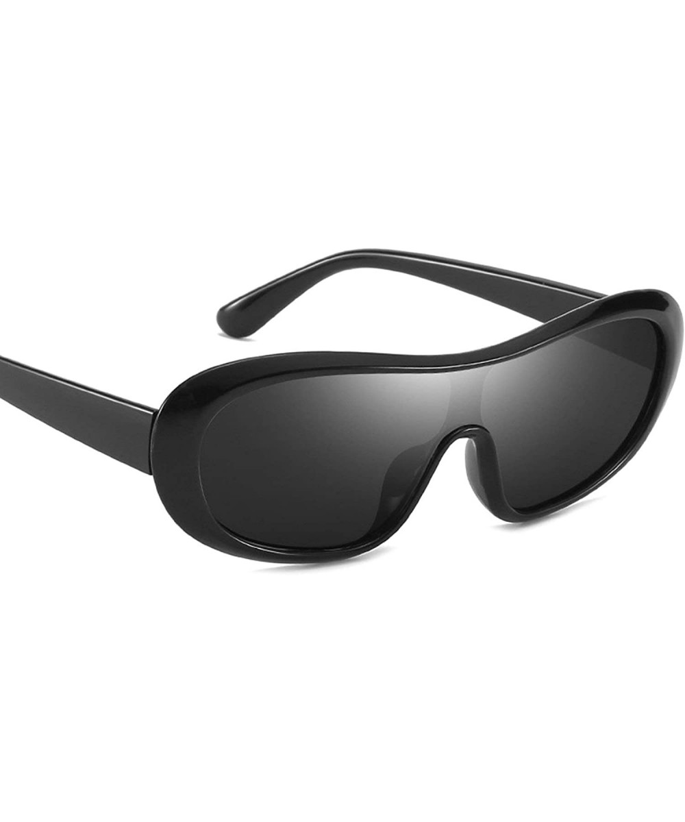 Vintage Conjoined Sunglasses for Unisex Plastic PC UV 400 Protection Sunglasses - Black - CY18T2UCO20 $14.15 Sport