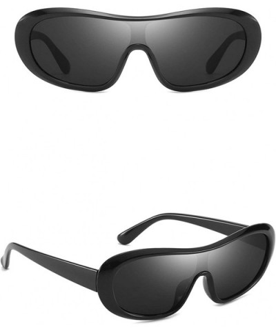 Vintage Conjoined Sunglasses for Unisex Plastic PC UV 400 Protection Sunglasses - Black - CY18T2UCO20 $14.15 Sport