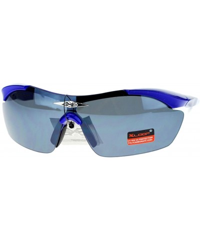 Xloop Sports Sunglasses Half Rim Rubber Nose/Temple Wrap Around UV 400 - Blue White - CB126UDO909 $4.66 Sport