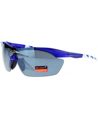 Xloop Sports Sunglasses Half Rim Rubber Nose/Temple Wrap Around UV 400 - Blue White - CB126UDO909 $4.66 Sport