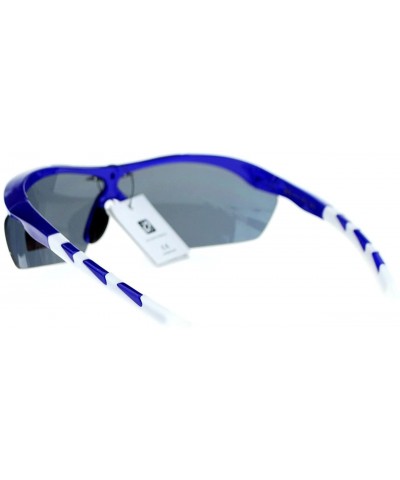 Xloop Sports Sunglasses Half Rim Rubber Nose/Temple Wrap Around UV 400 - Blue White - CB126UDO909 $4.66 Sport