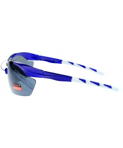 Xloop Sports Sunglasses Half Rim Rubber Nose/Temple Wrap Around UV 400 - Blue White - CB126UDO909 $4.66 Sport